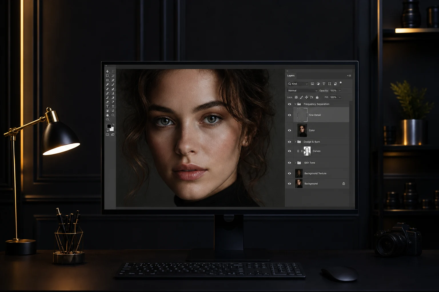 Профессиональная ретушь портрета в Photoshop — послойная работа со структурой кожи